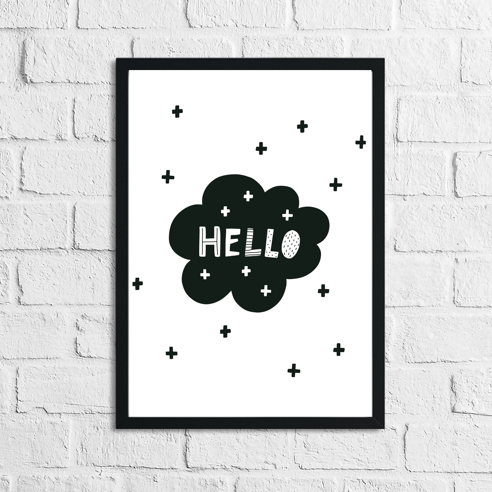Scandinavian Hello Cloud Children's Nursery Bedroom Wall Decor Print-0