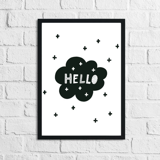 Scandinavian Hello Cloud Children's Nursery Bedroom Wall Decor Print-0