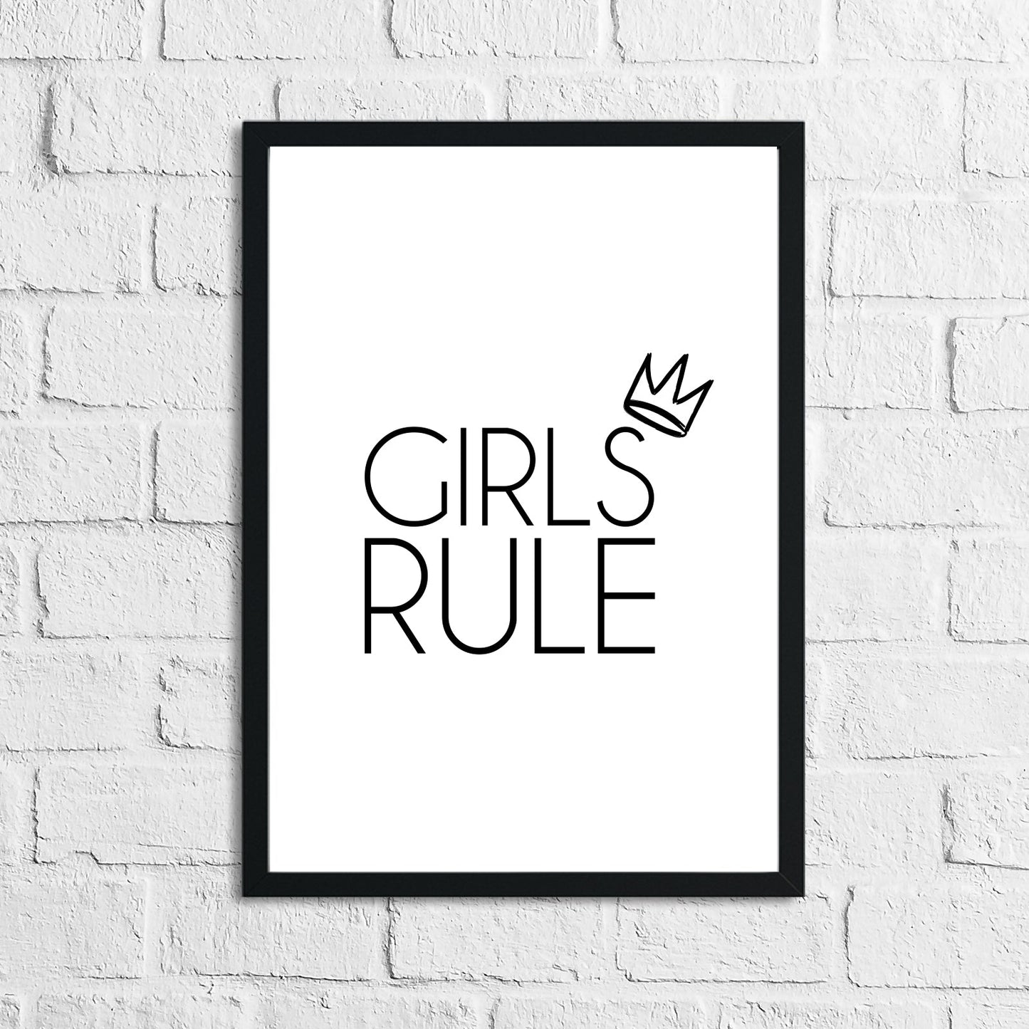 Girls Rule Crown Children's Bedroom Room Wall Decor Print-0