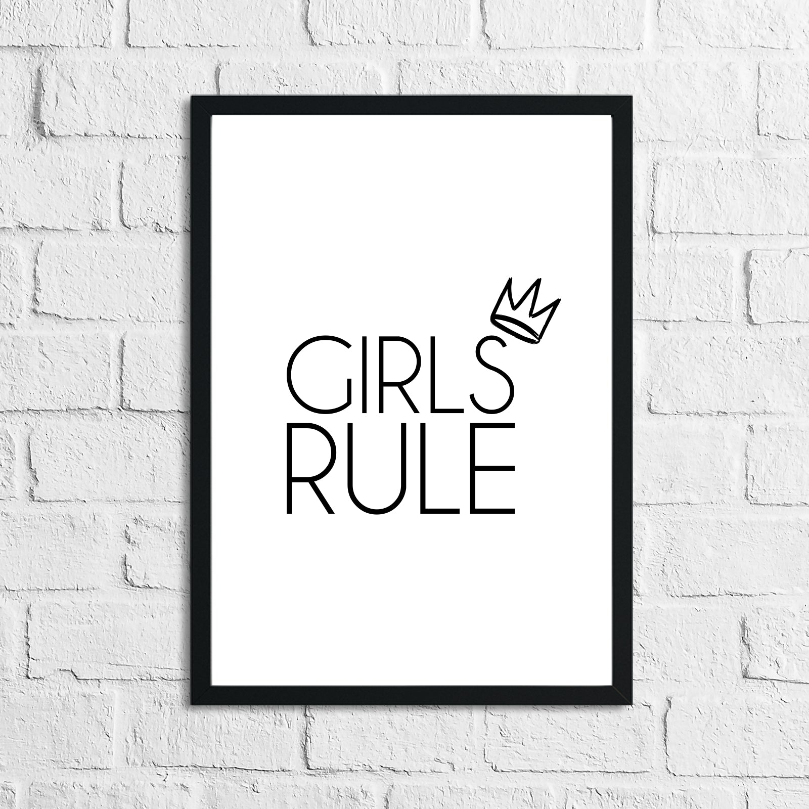 Girls Rule Crown Children's Bedroom Room Wall Decor Print-0